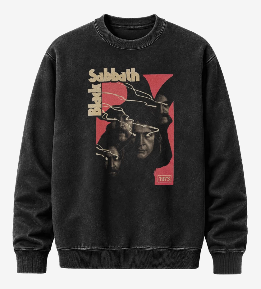Poleron Polo Acid Wash Negro de Black Sabbath 73