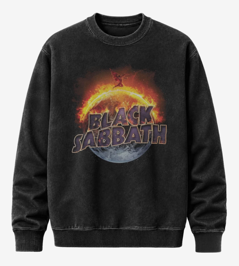 Poleron Polo Acid Wash Negro de Black Sabbath 