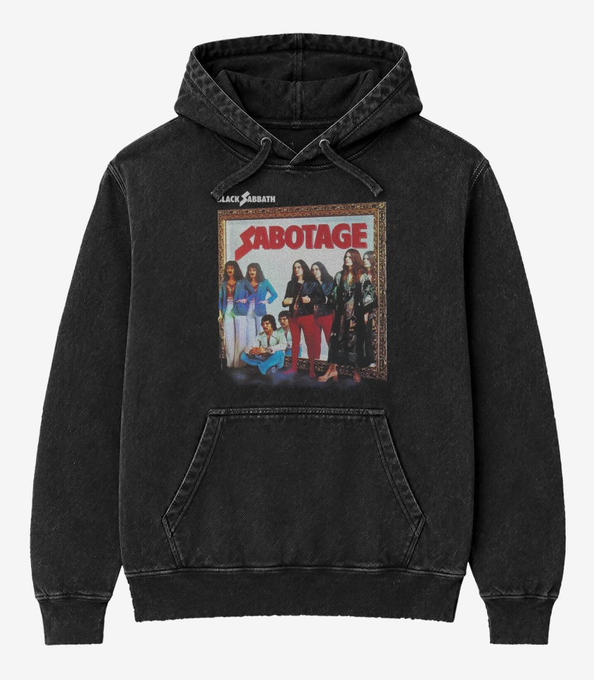 Poleron Canguro Acid Wash Negro de Sabotage