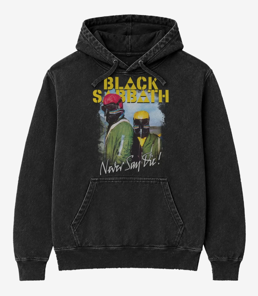 Poleron Canguro Acid Wash Negro de Never Say Die