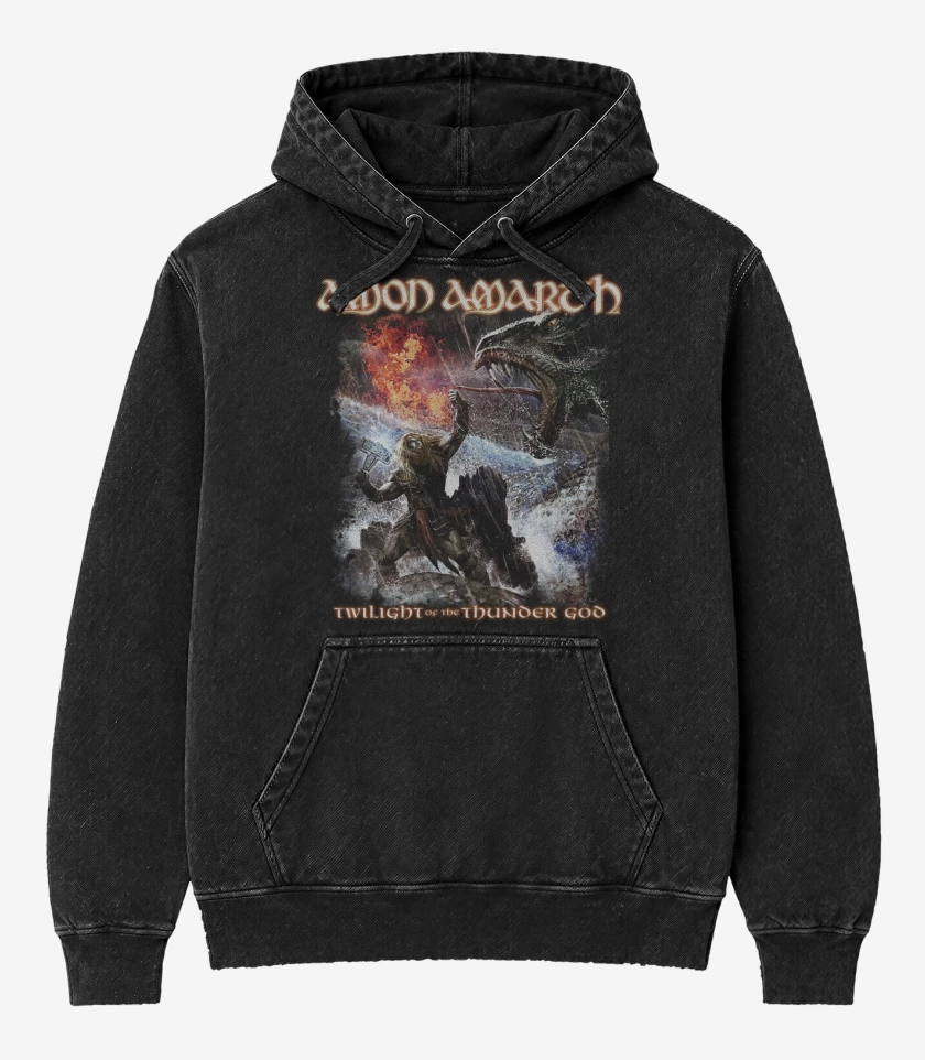 Poleron Canguro Acid Wash Negro de Twilight of the Thunder God