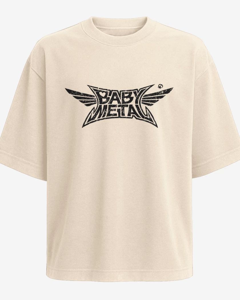 Polera Oversize Beige de Babymetal logo negro
