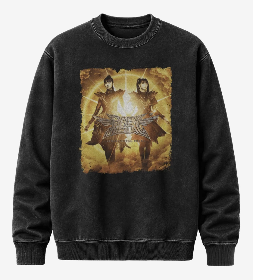 Poleron Polo Acid Wash Negro de Babymetal Aniversario 10 Blanco