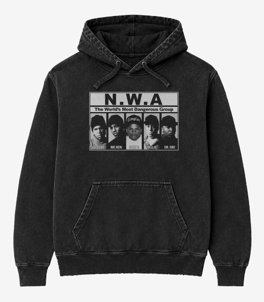 Poleron Canguro Acid Wash Negro de NWA 