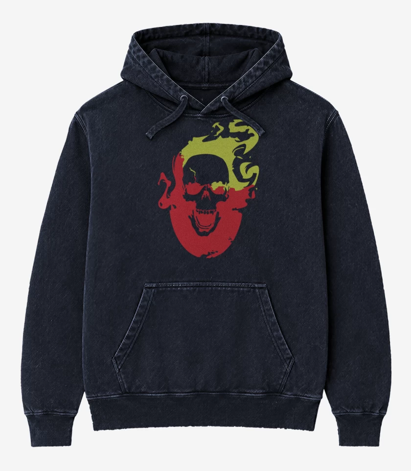 Poleron Canguro Acid Wash Azul Marino de Ghost rider