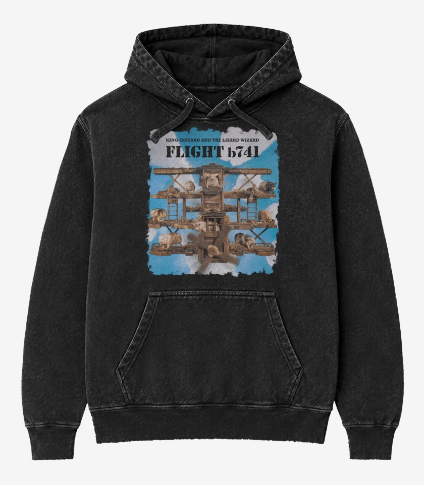 Poleron Canguro Acid Wash Negro de Flight b741