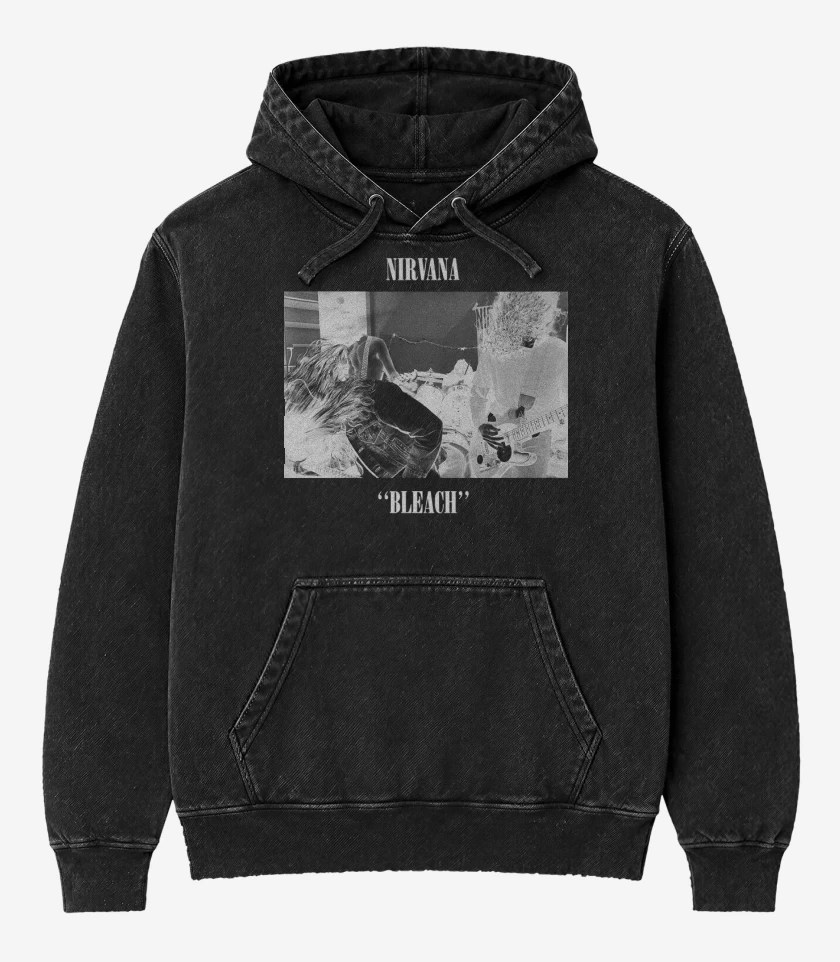 Poleron Canguro Acid Wash Negro de Nirvana Bleach