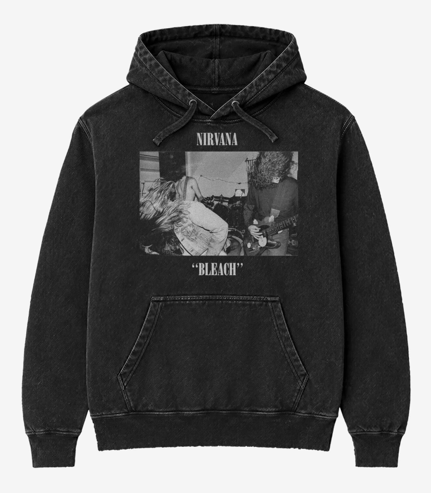 Poleron Canguro Acid Wash Negro de Nirvana Bleach II