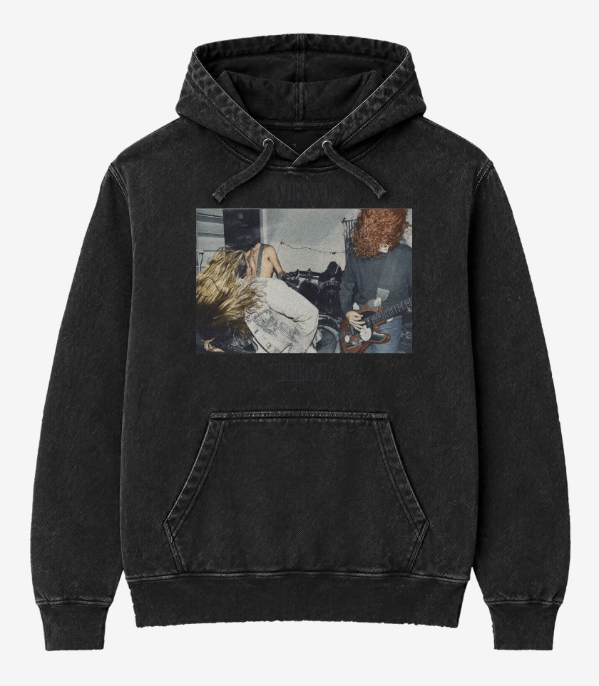 Poleron Canguro Acid Wash Negro de Nirvana Bleach Color