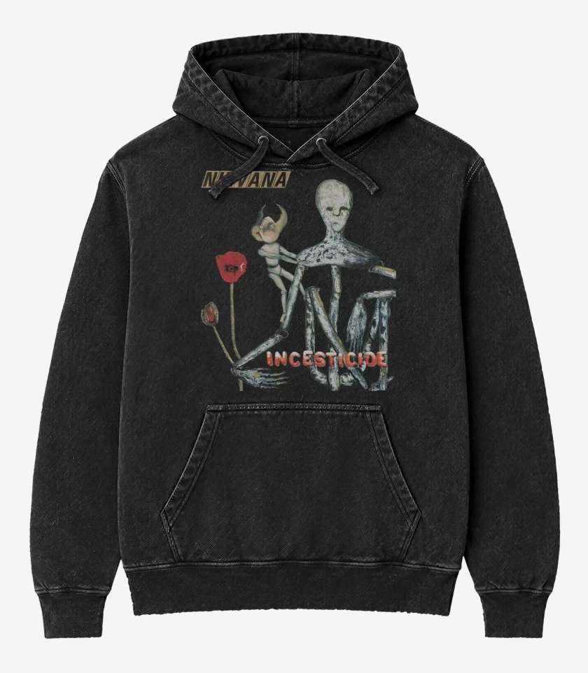 Poleron Canguro Acid Wash Negro de Nirvana Incesticide