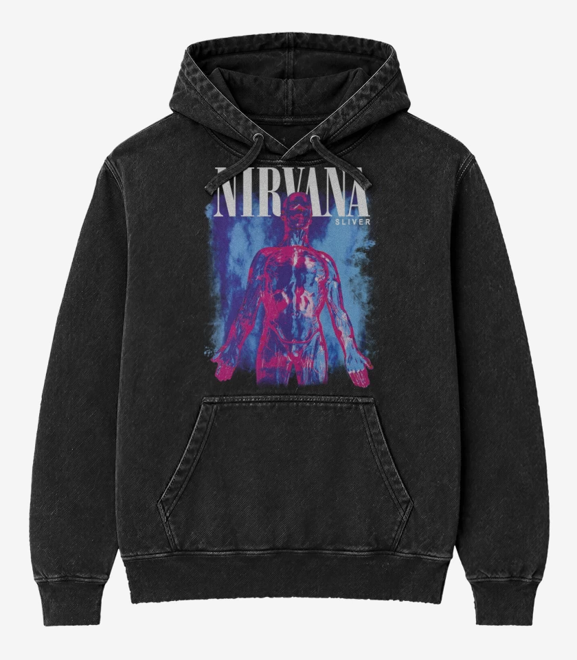 Poleron Canguro Acid Wash Negro de Nirvana Sliver