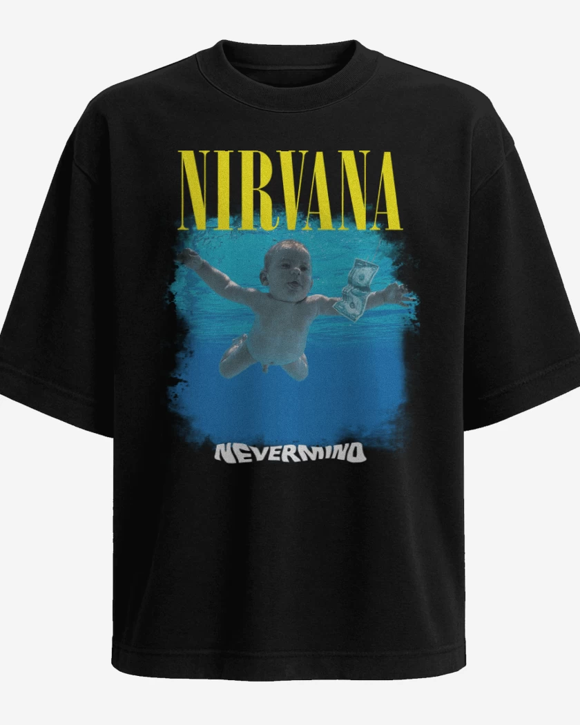 Polera Oversize Negro de Nirvana Nevermind