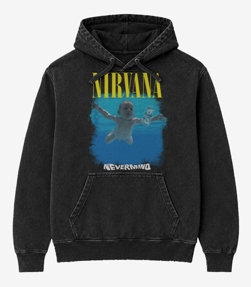 Poleron Canguro Acid Wash Negro de Nirvana Nevermind