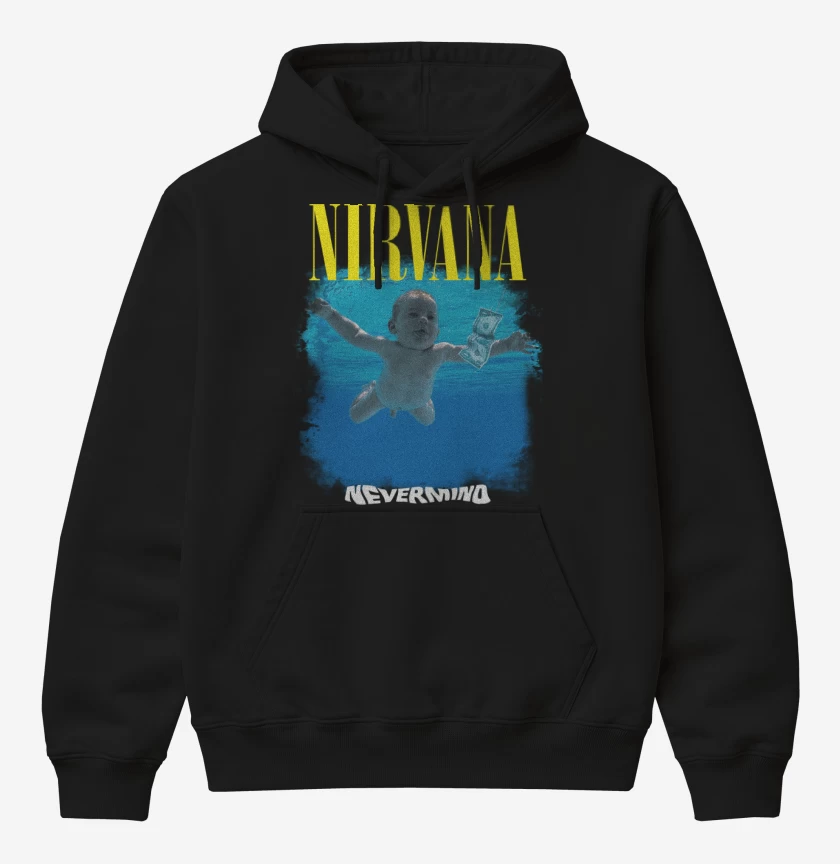 Poleron Canguro básico Negro de Nirvana Nevermind
