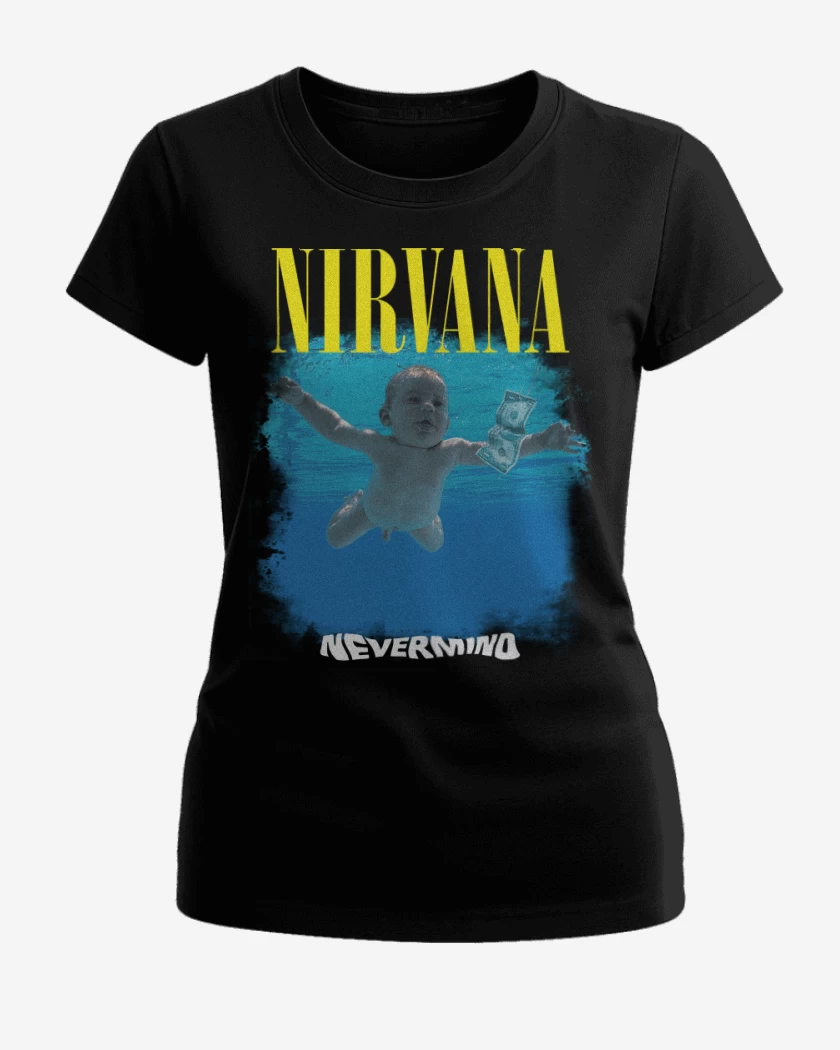 Polera de Mujer Negro de Nirvana Nevermind
