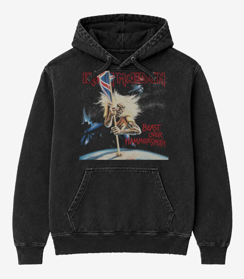 Poleron Canguro Acid Wash Negro de Beast Over Hammersmith