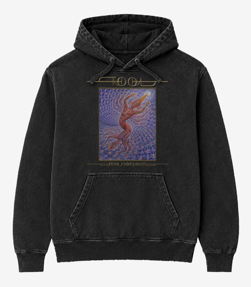 Poleron Canguro Acid Wash Negro de Tool The Great Turn Blanco