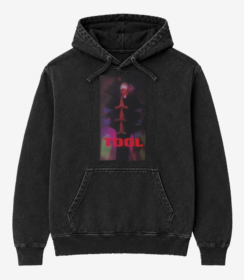 Poleron Canguro Acid Wash Negro de Tool Opiate Blanco