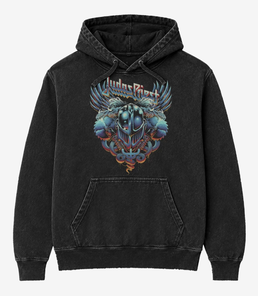 Poleron Canguro Acid Wash Negro de Priest Soldier