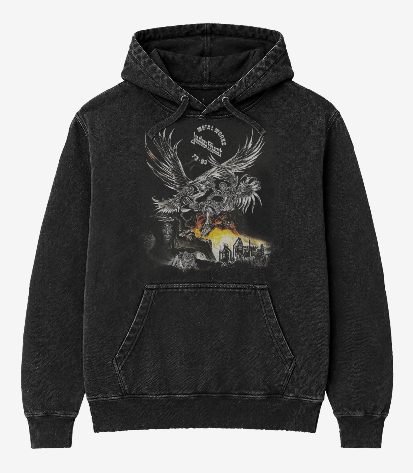 Poleron Canguro Acid Wash Negro de Metal Works