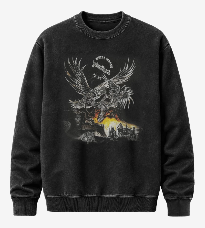 Poleron Polo Acid Wash Negro de Metal Works