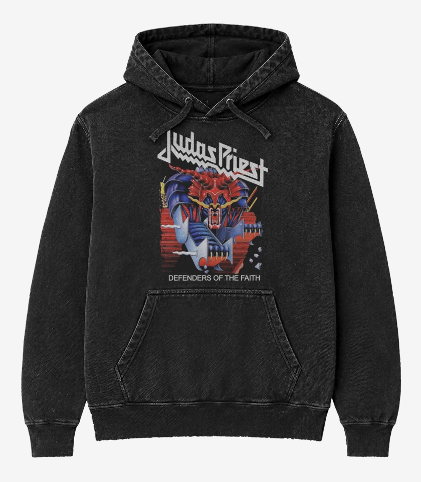 Poleron Canguro Acid Wash Negro de Defenders of the Faith