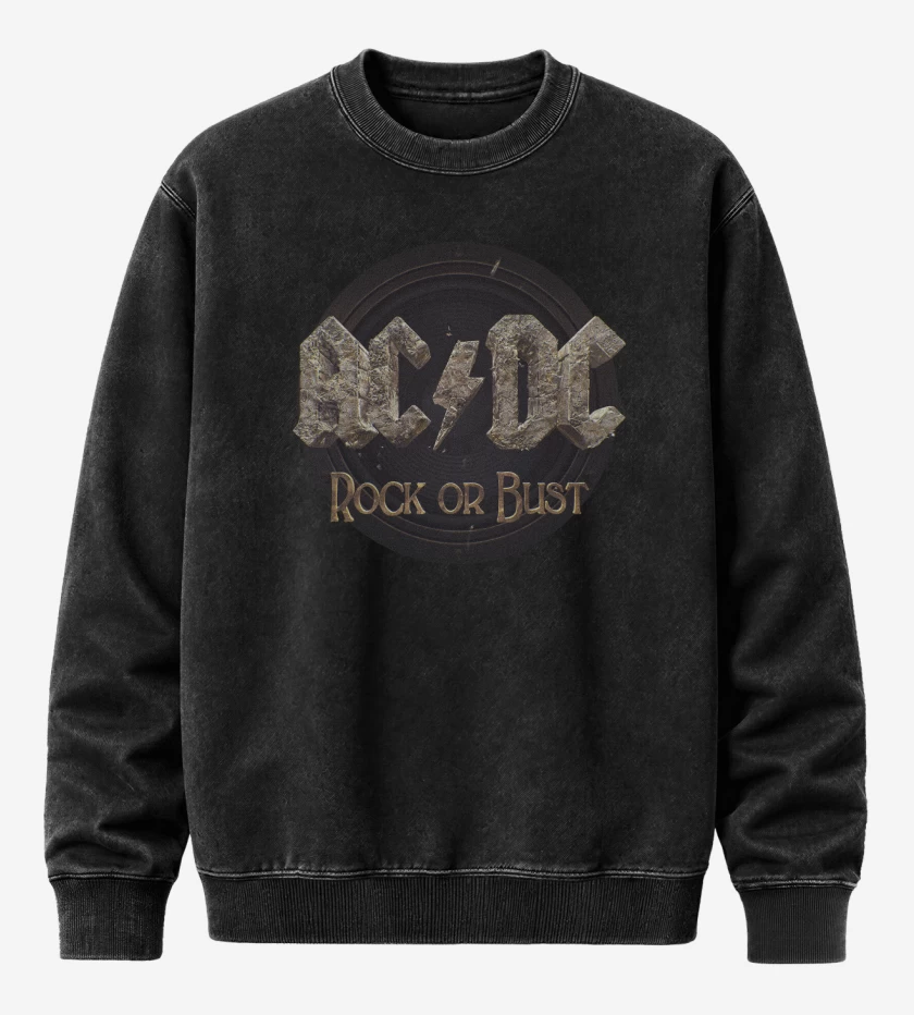 Poleron Polo Acid Wash Negro de Rock or Bust