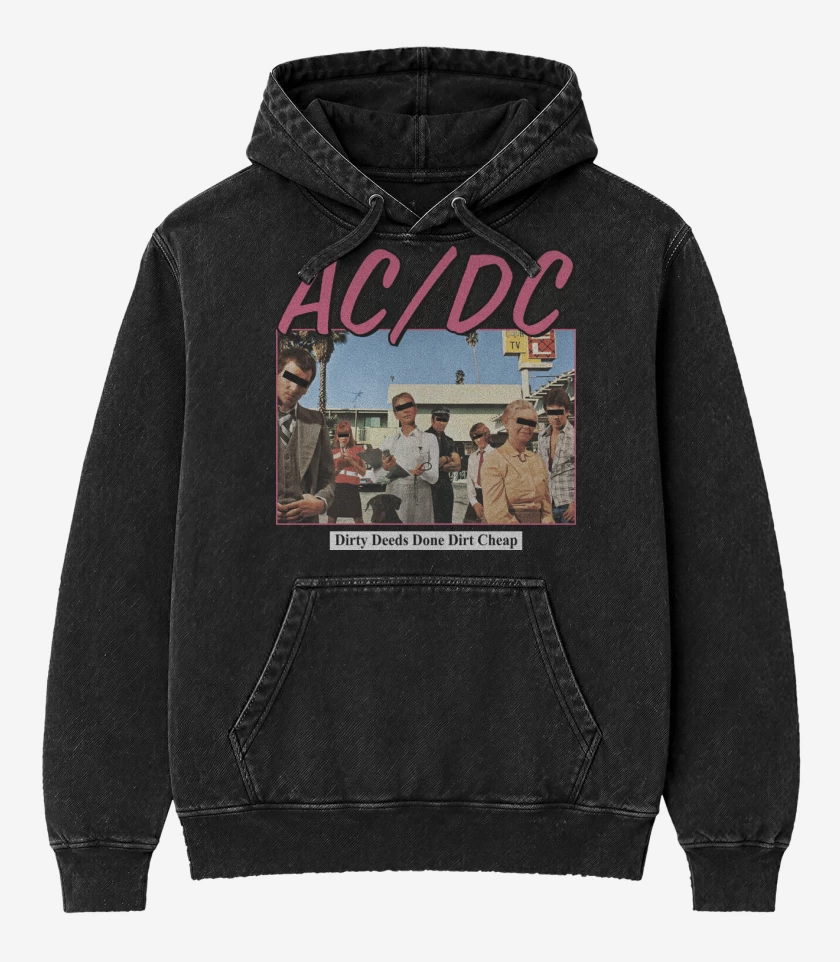 Poleron Canguro Acid Wash Negro de Dirty Deed Done Dirt Cheap