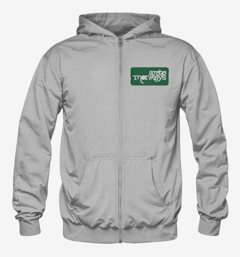 Poleron Canguro con cierre Gris Melange de Arctics Monkeys - Logo Verde
