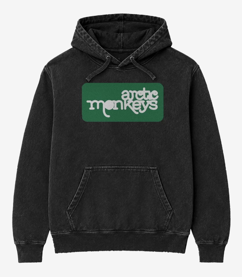 Poleron Canguro Acid Wash Negro de Arctics Monkeys - Logo Verde