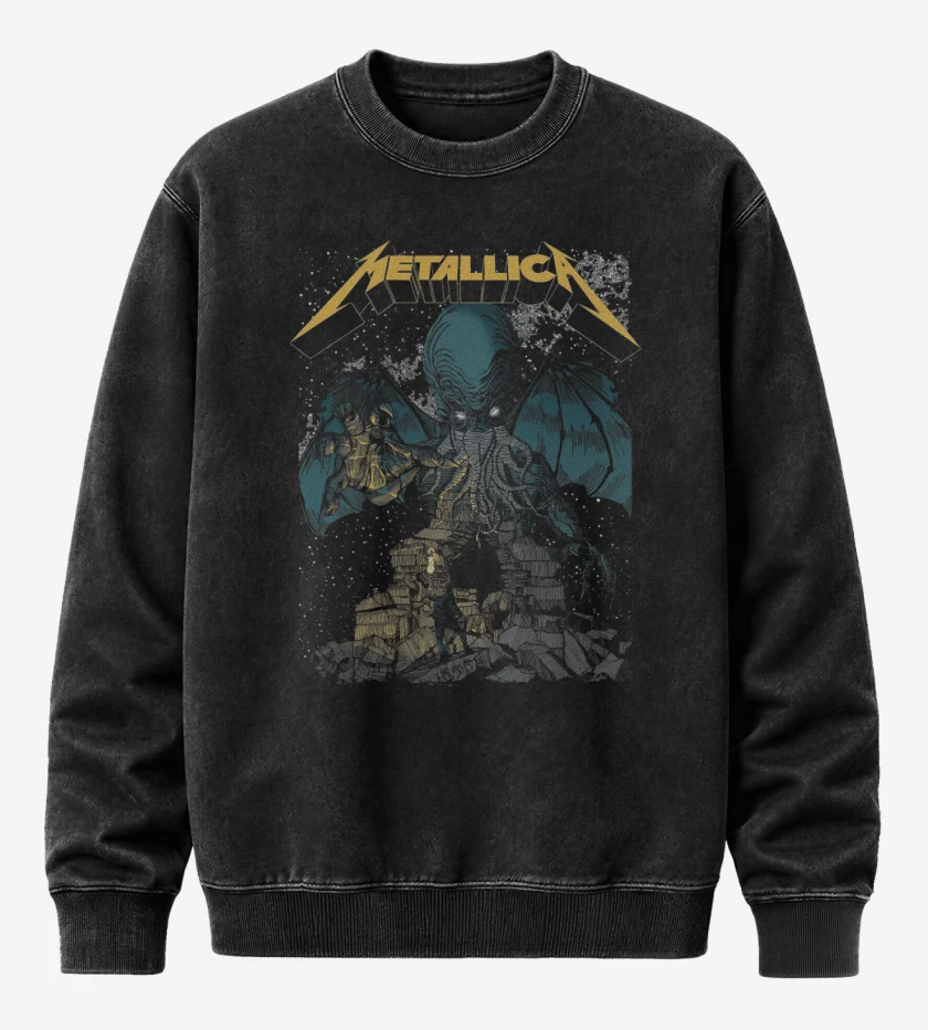 Poleron Polo Acid Wash Negro de Metallica Cthulhu