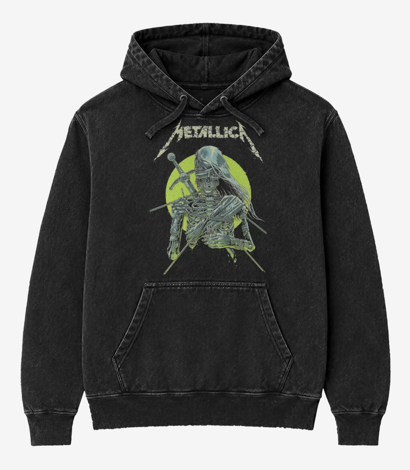 Poleron Canguro Acid Wash Negro de Metallica Knight