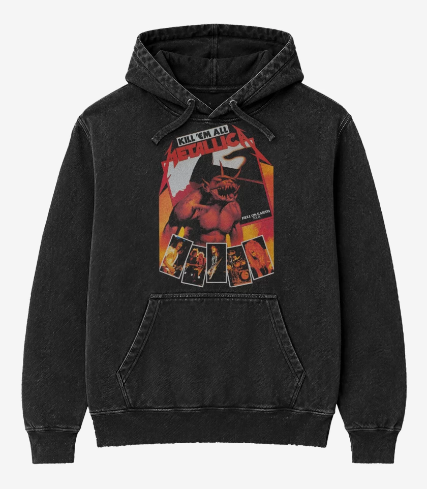 Poleron Canguro Acid Wash Negro de Hell on Earth Tour