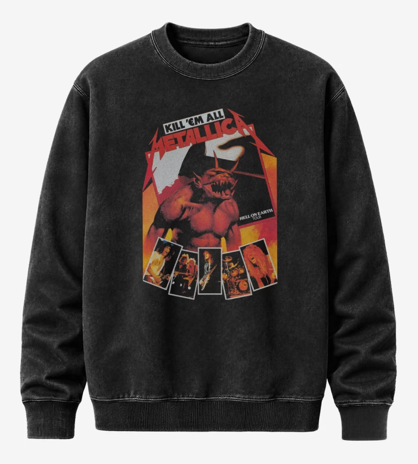 Poleron Polo Acid Wash Negro de Hell on Earth Tour