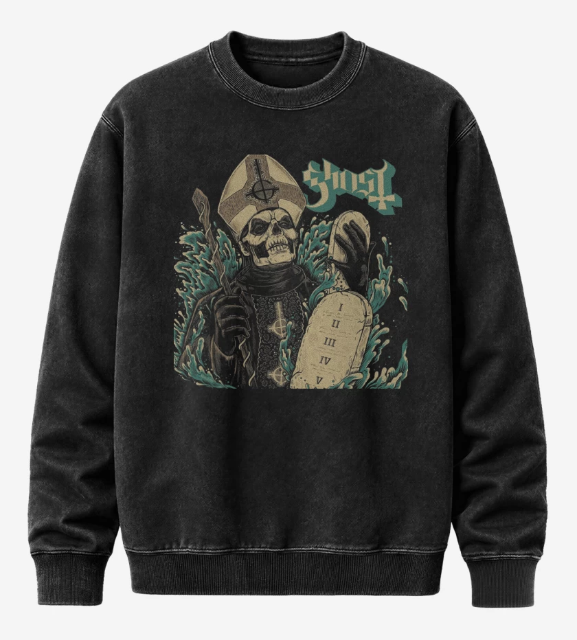 Poleron Polo Acid Wash Negro de Ghost 13 Commandments