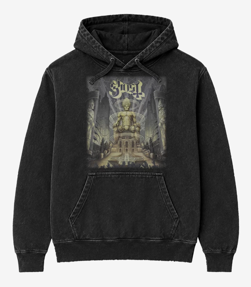 Poleron Canguro Acid Wash Negro de Ghost Ceremony and Devotion