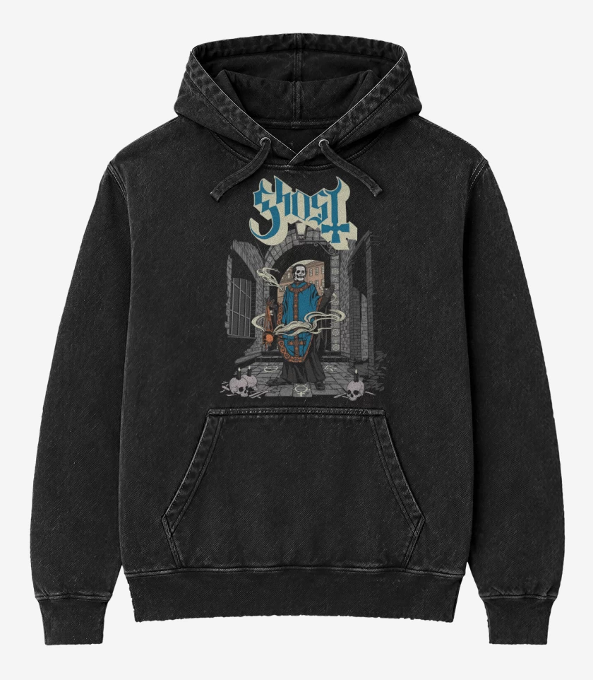 Poleron Canguro Acid Wash Negro de Ghost Papa Emeritus IV