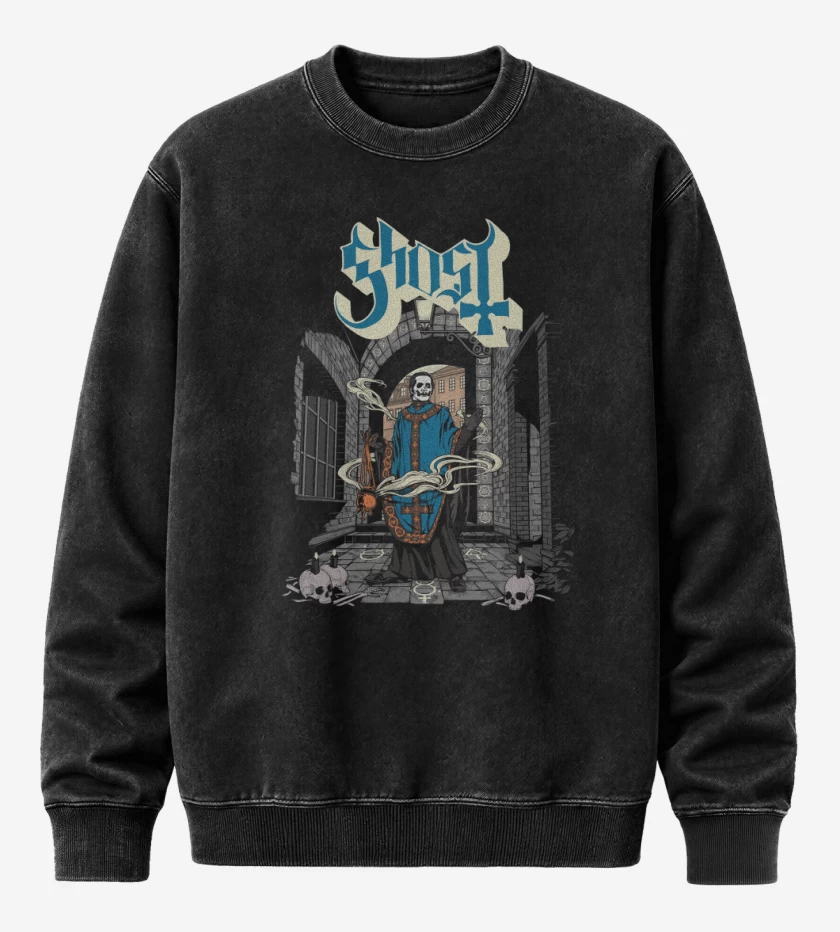 Poleron Polo Acid Wash Negro de Ghost Papa Emeritus IV