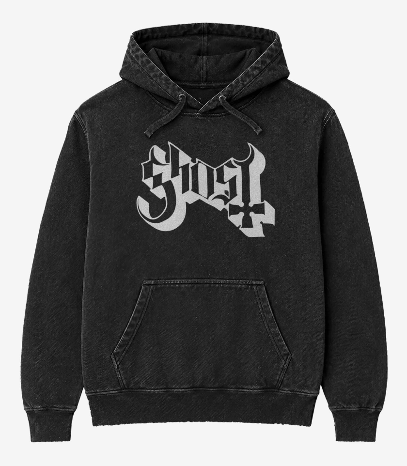 Poleron Canguro Acid Wash Negro de Ghost Logo