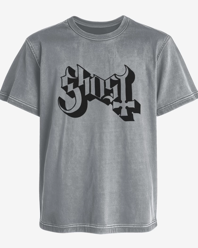Polera desgastada Gris Melange de Ghost Logo Blanco