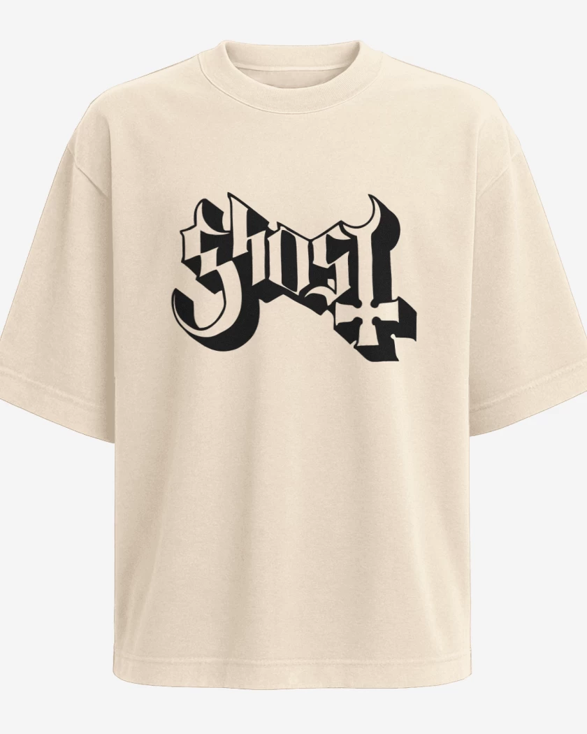 Polera Oversize Beige de Ghost Logo Blanco
