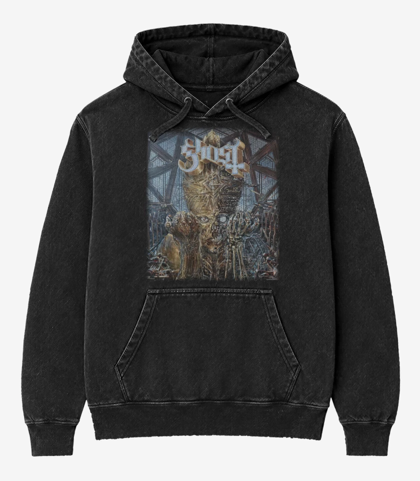 Poleron Canguro Acid Wash Negro de Ghost Impera