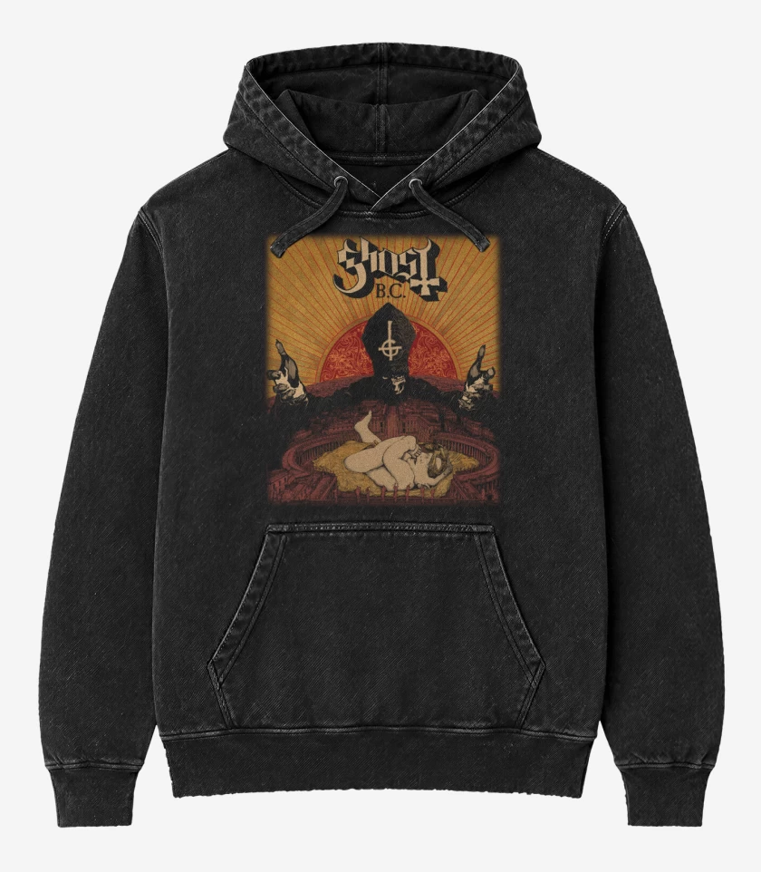 Poleron Canguro Acid Wash Negro de Ghost Infestissumam