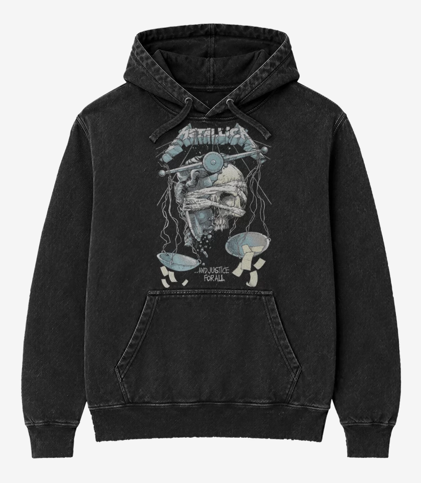 Poleron Canguro Acid Wash Negro de Justicia Para Todos