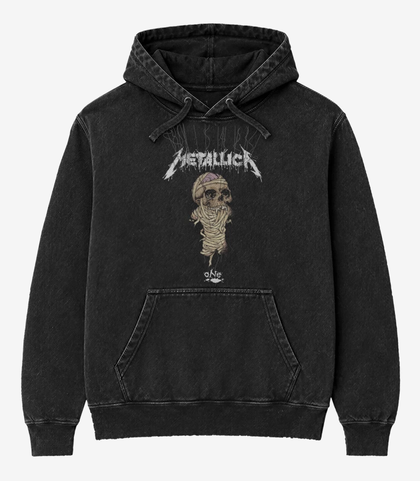 Poleron Canguro Acid Wash Negro de One Metallica
