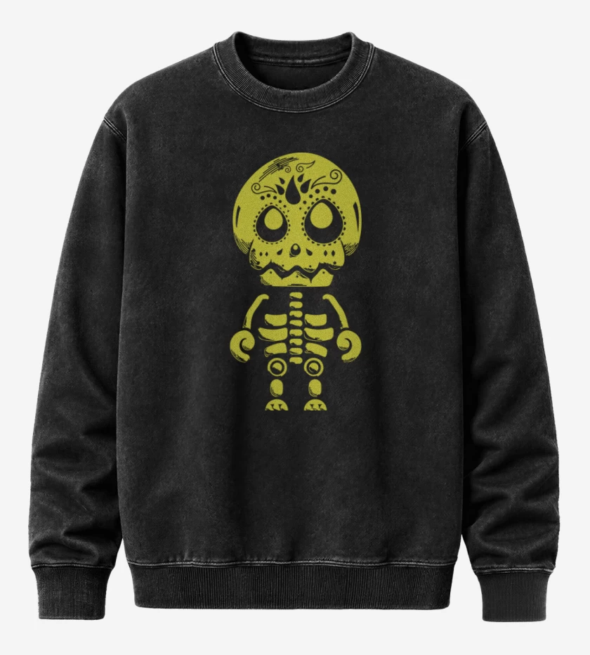 Poleron Polo Acid Wash Negro de Calavera