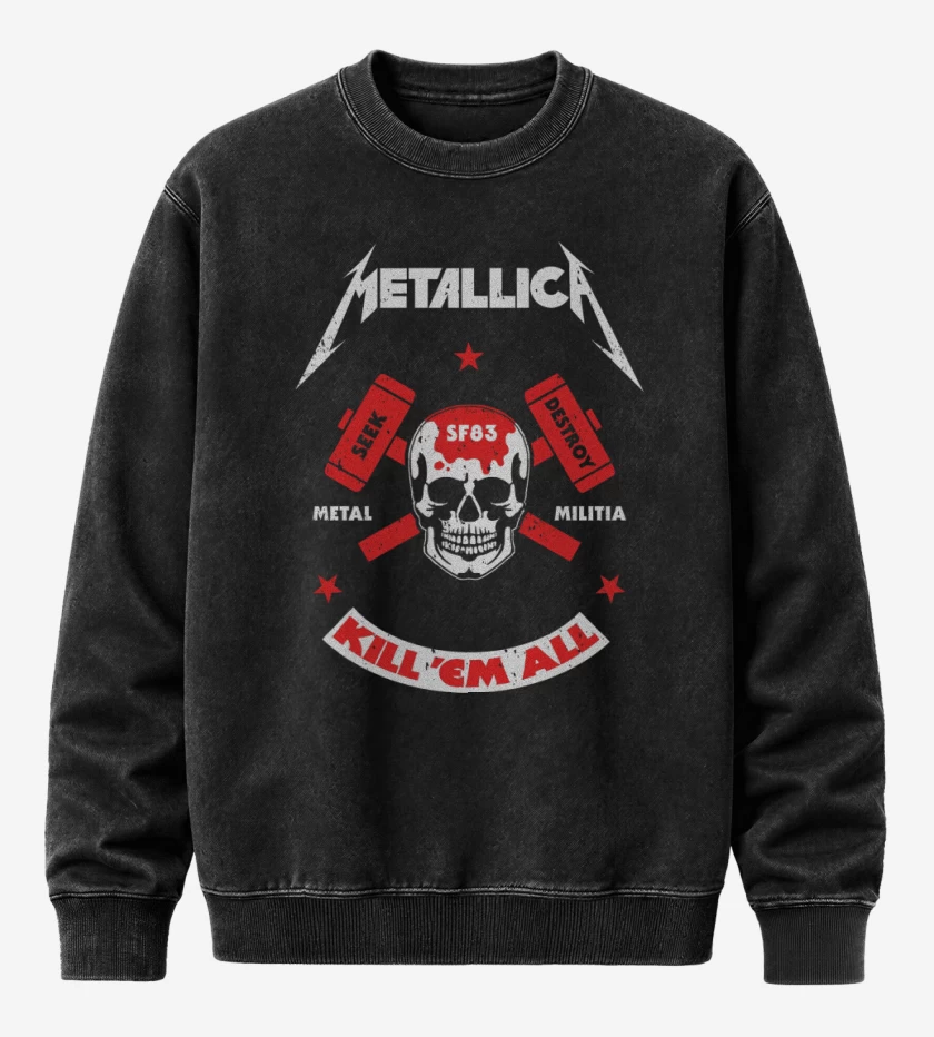 Poleron Polo Acid Wash Negro de Metal Militia