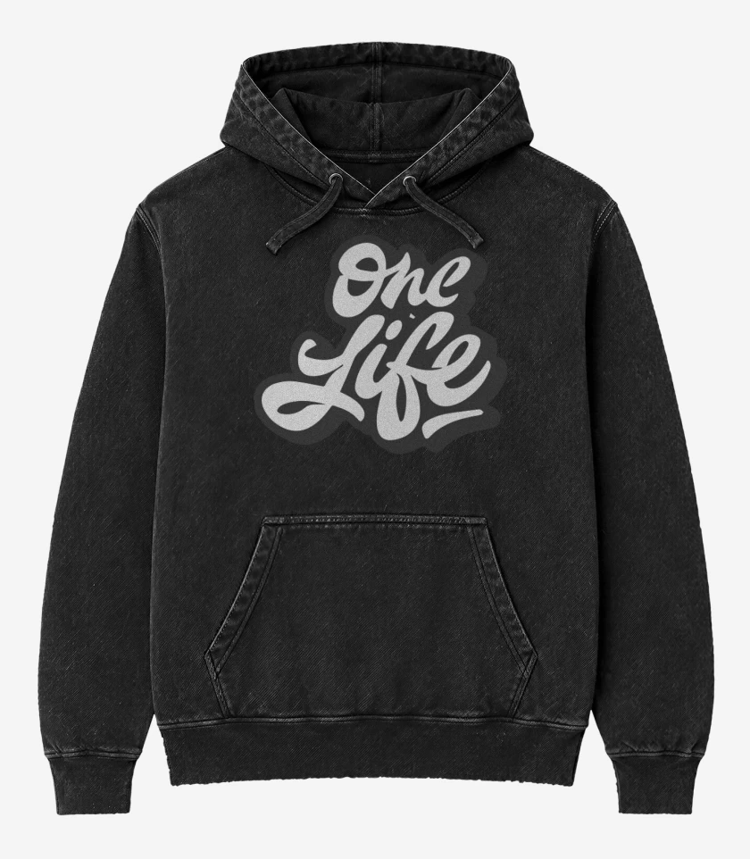 Poleron Canguro Acid Wash Negro de One life