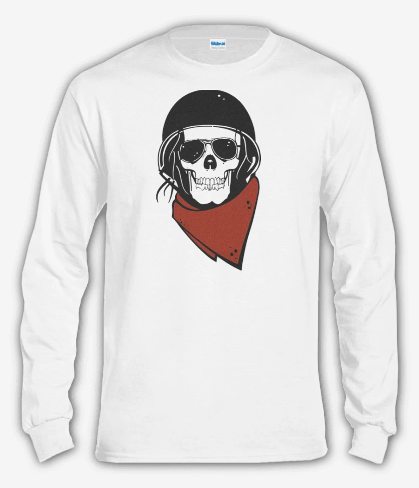 Polera manga larga Blanco de Moto skull