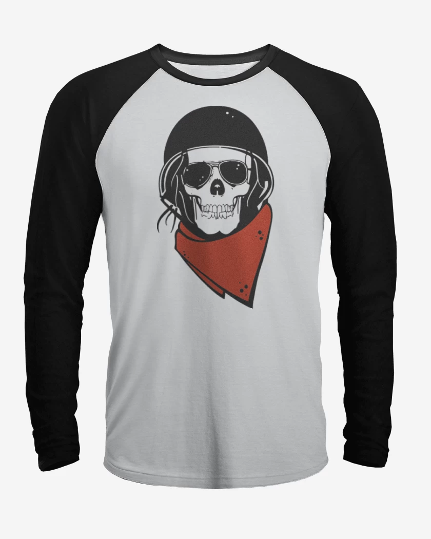Polera Raglan Blanco / Negro de Moto skull